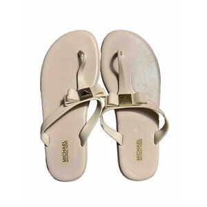MICHAEL KORS CAROLINE JELLY THONG SANDALS PVC Soft Pink Gold Mercer Logo Size 8
